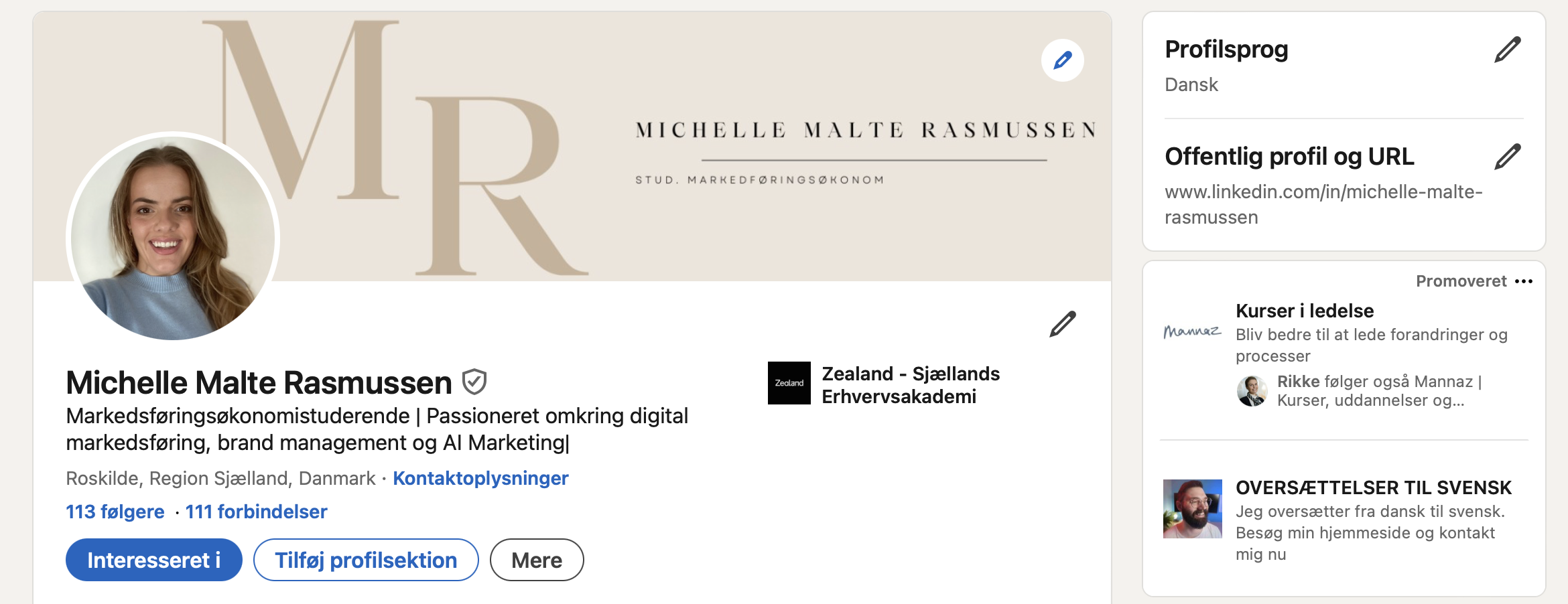 Michelle malte Rasmussen Linkedin profil oversigt