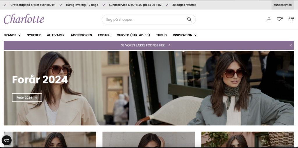 Butik Chatlotte forside til SEO opgave